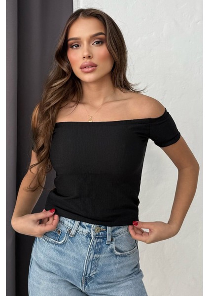 Soft Touch Kayıkçı Yaka Dekolteli Basic Crop Bluz