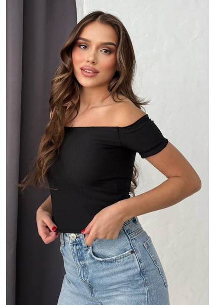 Soft Touch Kayıkçı Yaka Dekolteli Basic Crop Bluz fiyatları