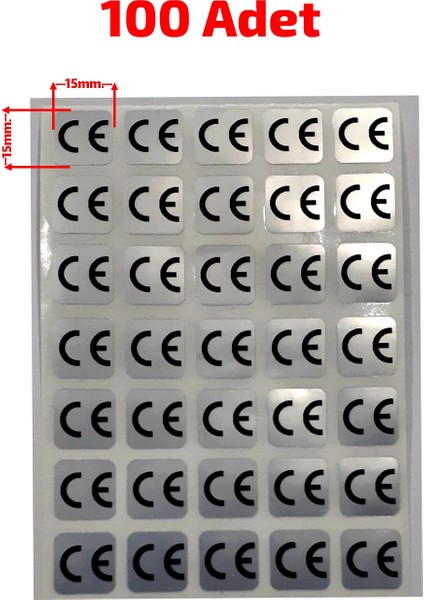 CE Etiketi, CE Uygunluk Sembolü, CE Damgası, CE Belgesi, Silvermat Etiket 15x15mm 100 Adet