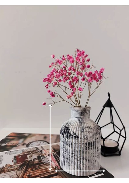Şık Mermer Desenli Seramik Vazo ve Mumluk Seti - Modern ve Minimalist Dekorasyon