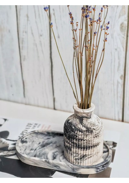 Şık Mermer Desenli Seramik Vazo ve Mumluk Seti - Modern ve Minimalist Dekorasyon