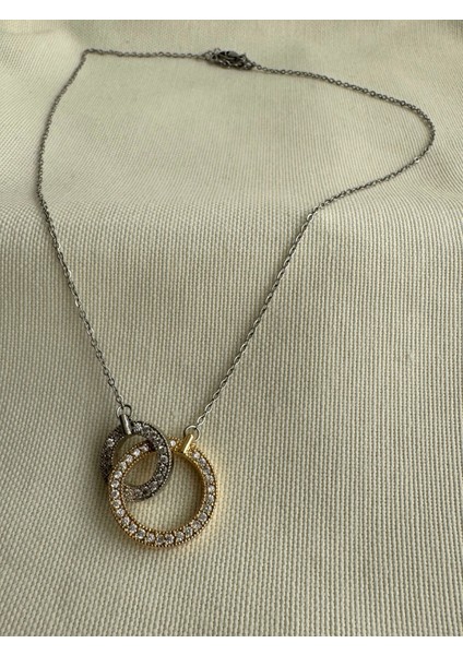 Çelik Zirkon Taşlı Halka Kolye