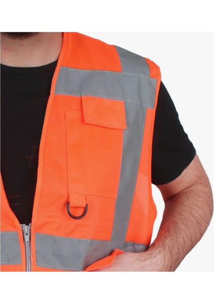 Mühendis Tipi Cepli Ikaz Yeleği Fosforlu Güvenlik Yeleği Turuncu M Beden Fermuarlı fiyatları