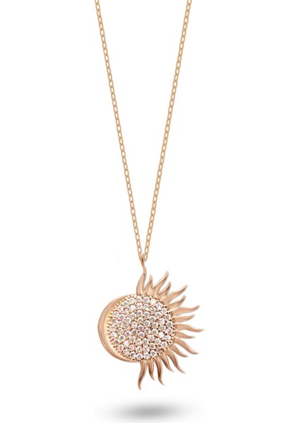 Güneş ve Ay Gümüş Kolye 925 Ayar Gümüş Taşlı Kolye Sssunmoon Kırmızı Renk