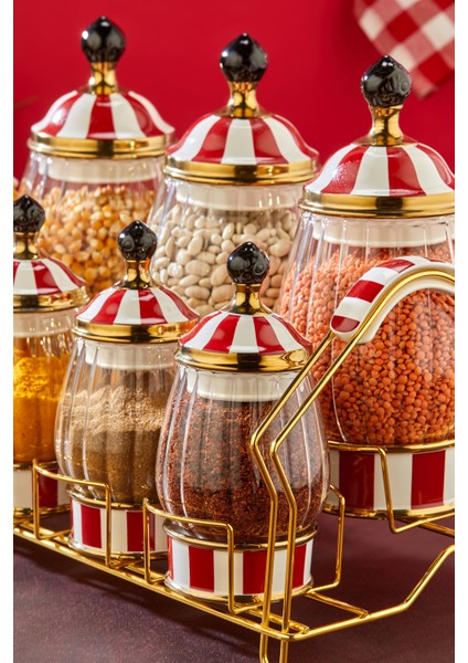 Lüks Cam & Porselen Kapaklı 7’li Baharat Takımı – Altın Detaylı Şık Stantlı Baharatlık Seti fırsatları
