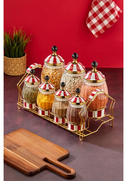 Lüks Cam & Porselen Kapaklı 7’li Baharat Takımı – Altın Detaylı Şık Stantlı Baharatlık Seti indirimleri