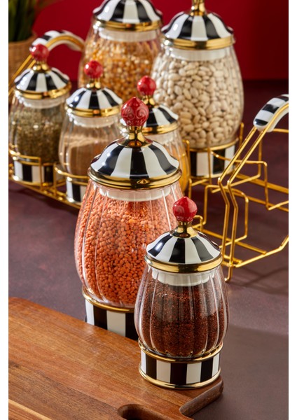Lüks Cam & Porselen Kapaklı 7’li Baharat Takımı – Altın Detaylı Şık Stantlı Baharatlık Seti fiyatları
