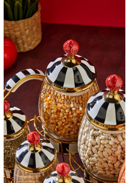 Lüks Cam & Porselen Kapaklı 7’li Baharat Takımı – Altın Detaylı Şık Stantlı Baharatlık Seti fırsatları