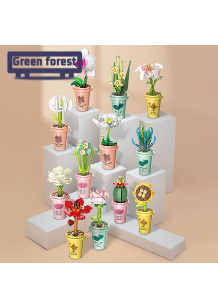 Yeşil Orman Bitki Yapı Taşları Çiçek Ebedi Zambak Botanik Koleksiyonu Bonsai Yapı Taşları (Yurt Dışından)