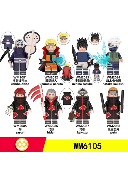 8 Adet/takım Sıcak Anime Naruto Serisi Uchiha Yahiko Karakterler Yapı Taşları Tuğla Aksesuarları Koleksiyonu WM6105 (Yurt Dışından)