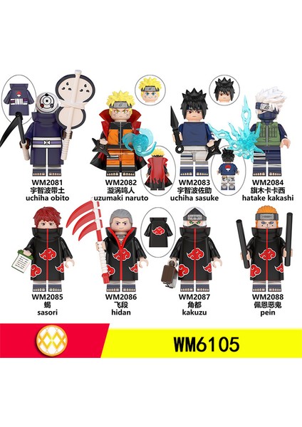 8 Adet/takım Sıcak Anime Naruto Serisi Uchiha Yahiko Karakterler Yapı Taşları Tuğla Aksesuarları Koleksiyonu WM6105 (Yurt Dışından)