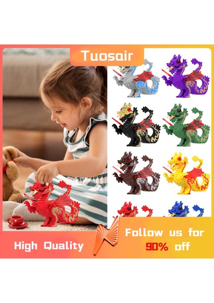 Eğitici Dinozor Modelleri Çin Ejderha Yapı Taşı Modeli Diy Montajlı Aksiyon Figürü Oyuncak Çocuklar Için Mükemmel Doğum Günü Hediyesi Mini Ejderha Modeli (Yurt Dışından)