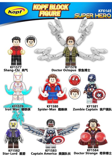 Yenı Tek Satış Marvel Doktor Garip Figürleri Yapı Taşları Demir Adam Örümcek Adam Yıldız Lordu Zombi Kaptan Çocuklar Için Tuğlaları Birleştirin Hediye Koleksiyonu Oyuncaklar KF6145 (Yurt Dışından)