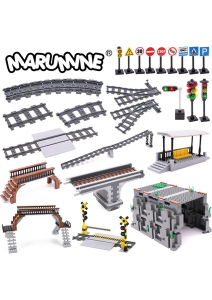 Marumine Moc Şehir Tren Demiryolu Yapı Model Seti Yumuşak Kavisli Düz Raylar Trafik Işığı Tüneli Uyumlu 53401 Blok Tuğlalar (Yurt Dışından)