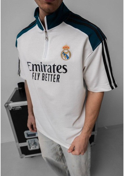 Oversıze Madrid Fermuar Yaka Tişört - Real T-Shırt Fermuar Yaka Tenis Tişört fiyatları
