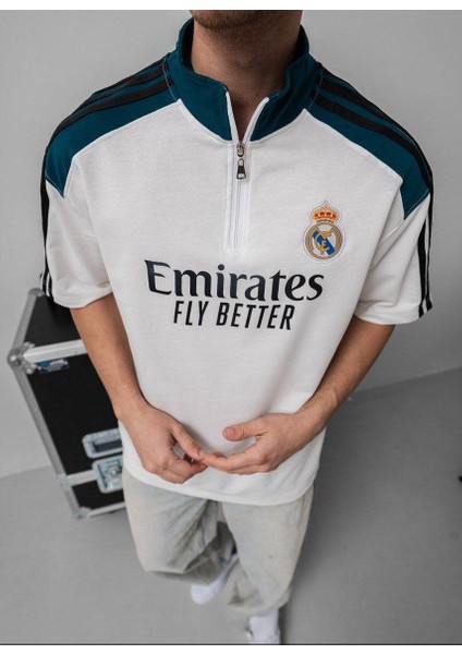 Oversıze Madrid Fermuar Yaka Tişört - Real T-Shırt Fermuar Yaka Tenis Tişört fırsatları