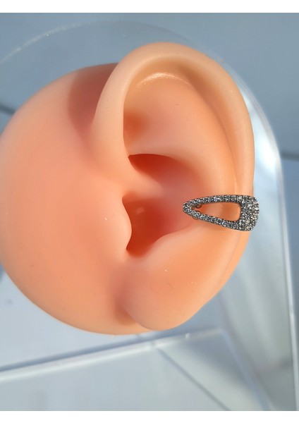 Toka Şeklinde Zirkon Taşlı Sıkıştırmalı Earcuff Kıkırdak Tek Küpe