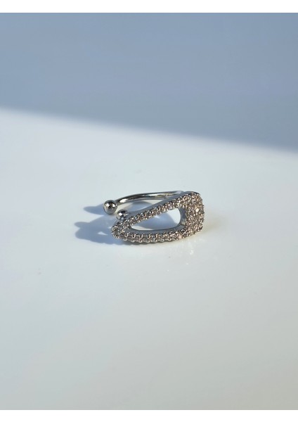 Toka Şeklinde Zirkon Taşlı Sıkıştırmalı Earcuff Kıkırdak Tek Küpe