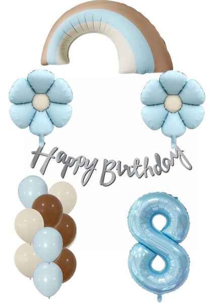 Retro 8 Yaş Papatya Temalı Erkek Bebek Konsept Doğum Günü Seti