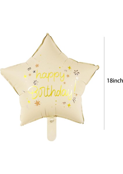Retro Krem Happy Bırthday Baskılı Yıldız Folyo Balon 18 Inç fiyatları