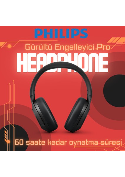 Phılıps Anc Pro Kulak Üstü Bluetooth Kulaklık Gürültü Engelleyici Pro Çok Noktalı Bluetooth Dokunmatik Kontrol 60 Saate Kadar Oynatma Süresi
