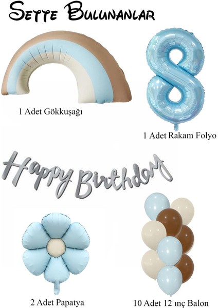 Retro 8 Yaş Papatya Temalı Erkek Bebek Konsept Doğum Günü Seti fiyatları