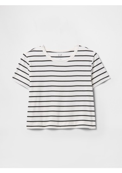 Kadın Beyaz %100 Organik Pamuk Vintage Soft Crop T-Shirt