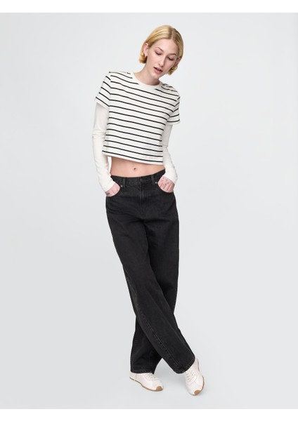Kadın Beyaz %100 Organik Pamuk Vintage Soft Crop T-Shirt