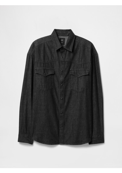 Erkek Siyah Denim Western Big Gömlek fiyatları