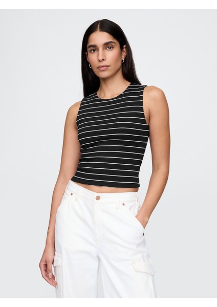 Kadın Siyah Baskılı Örme Jersey Atlet