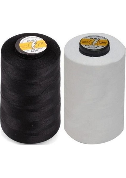 120 No 5000 mt Siyah ve Beyaz Polyester Dikiş Ipliği (2 Adet Bora)