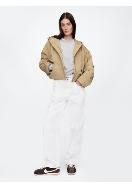 Kadın Bej Kapüşonlu Crop Ceket indirimleri