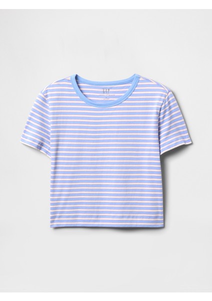 Kadın Mavi %100 Organik Pamuk Vintage Soft Crop T-Shirt fiyatları