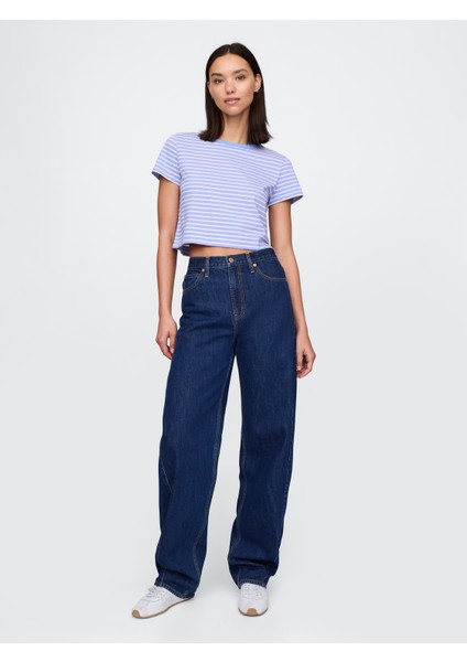 Kadın Mavi %100 Organik Pamuk Vintage Soft Crop T-Shirt indirimleri