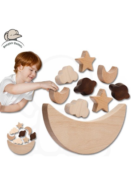 Takım Ahşap Istifleme Oyuncaklar Çocuklar Için Montessori Ahşap Bloklar Dıy Bebek Eğitici Oyuncaklar Yıldız Ay Dengesi Oluşturucu Matematik Oyuncak (Yurt Dışından)