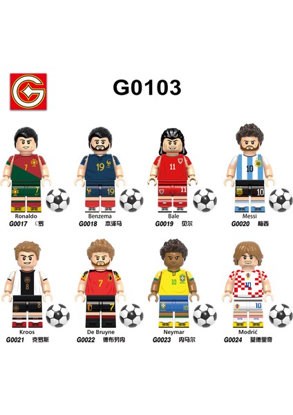 8pcs Dünya Kupası Futbol Takımı Portekiz Messi Neymar Montajlı Yapı Taşları Bebek Oyuncak (Yurt Dışından)