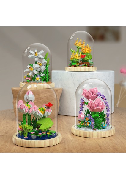 Pinshang Çiçek Yapı Taşları Diy Saksı Çiçek Montajlı Küçük Parçacık Yapı Tuğlaları Yaratıcı Masaüstü Dekorasyon (Yurt Dışından) indirimleri
