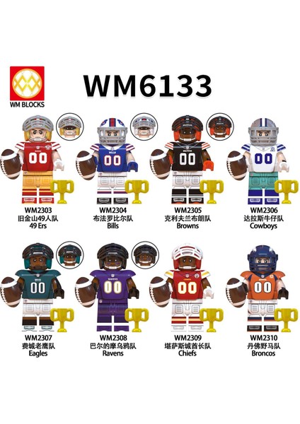 Tek Satış Futbol Oyunu Figürleri Yapı Taşları Rugby Sporları 49ERS Bills Cowboys Eagles Broncos Minifigure Yapı Tuğlaları Boys Için Oyuncaklar WM6133 (Yurt Dışından)