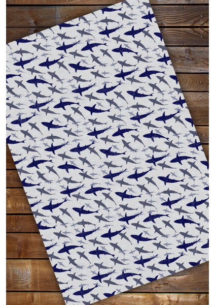 Deniz Temalı Köpek Balığı Desenli Scuba Dijital Baskılı Oturma Odası Halısı modelleri