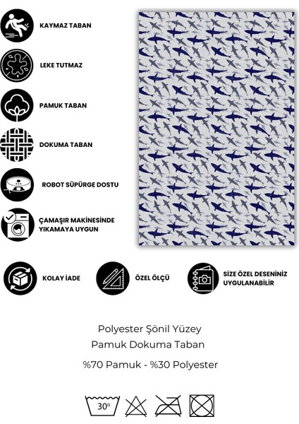 Deniz Temalı Köpek Balığı Desenli Scuba Dijital Baskılı Oturma Odası Halısı indirimleri