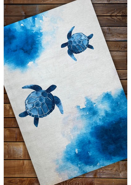 Deniz Kaplumbağası Desenli Dokuma Kaymaz Tabanlı Tatil Halısı Oturma Odası Halısı modelleri