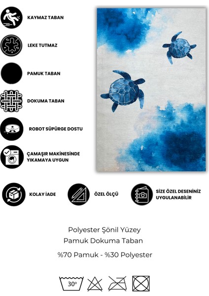 Deniz Kaplumbağası Desenli Dokuma Kaymaz Tabanlı Tatil Halısı Oturma Odası Halısı indirimleri