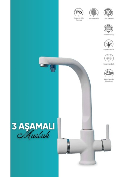 Su Arıtma Çıkışlı 3 Yollu Mutfak Musluk Bataryası