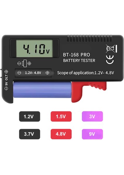 BT-168 Pro Pil Test Cihazı Aa Aaa C D 9V 18650 16340 14500 10440 1.2V 1.5V 3V 3.7V 4.8V Dijital Ölçü Aleti Voltmetre Akü Voltaj Göstergesi fırsatları