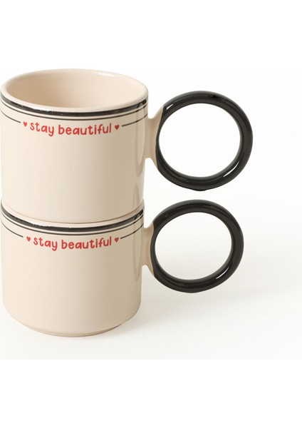 Stay Beautiful Siyah Stackable Halka Kulplu Fincan 8 cm 2 Adet