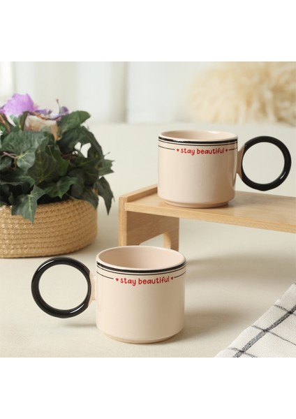 Stay Beautiful Siyah Stackable Halka Kulplu Fincan 8 cm 2 Adet