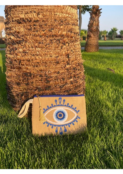Jüt Göz Clutch Islak Bikini Mayo ve Krem Plaj Çantası