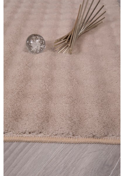Bubble Yuvarlak Bej Uzun Tüylü Yumuşak Peluş Kaymaz Yıkanabilir Salon Oturma Odası Balkon Halısı