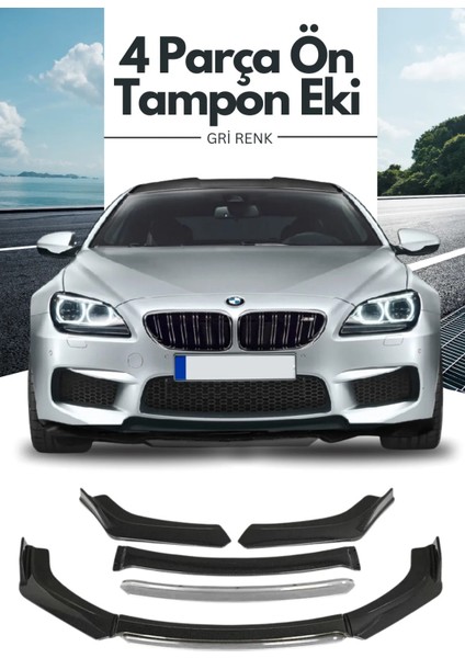 Gri 4 Parça Ön Lip Universal Ön Tampon Eki Piano Black Gri Renk
