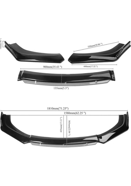 Gri 4 Parça Ön Lip Universal Ön Tampon Eki Piano Black Gri Renk modelleri